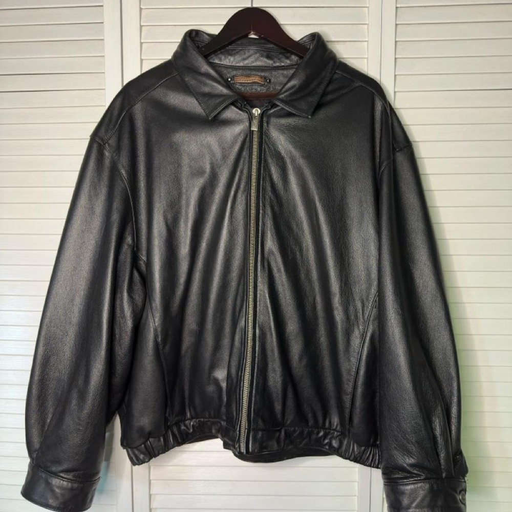 Wilsons Leather Vintage Zip Up Bomber Jacket Classic Black Men's 2XL 90S